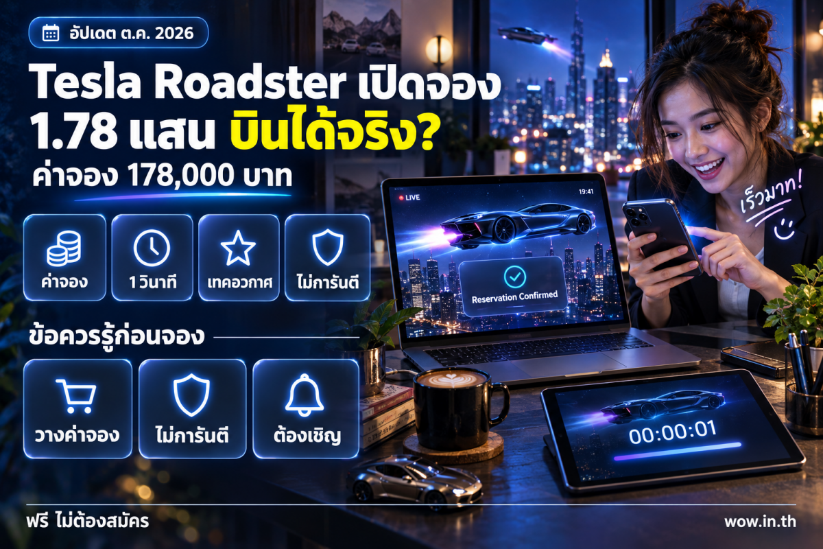 คนหนุ่มสาวกำลังดูข้อมูลการจองรถ Tesla Roadster บนสมาร์ทโฟนในคาเฟ่